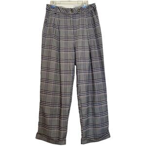 Wide Leg Cuffed Menswear Plaid Trouser